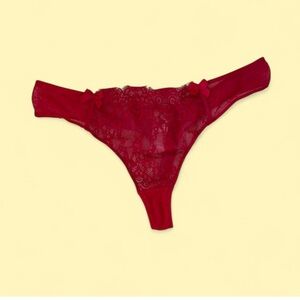 Hunkemoller Red Lace Thong with Bows